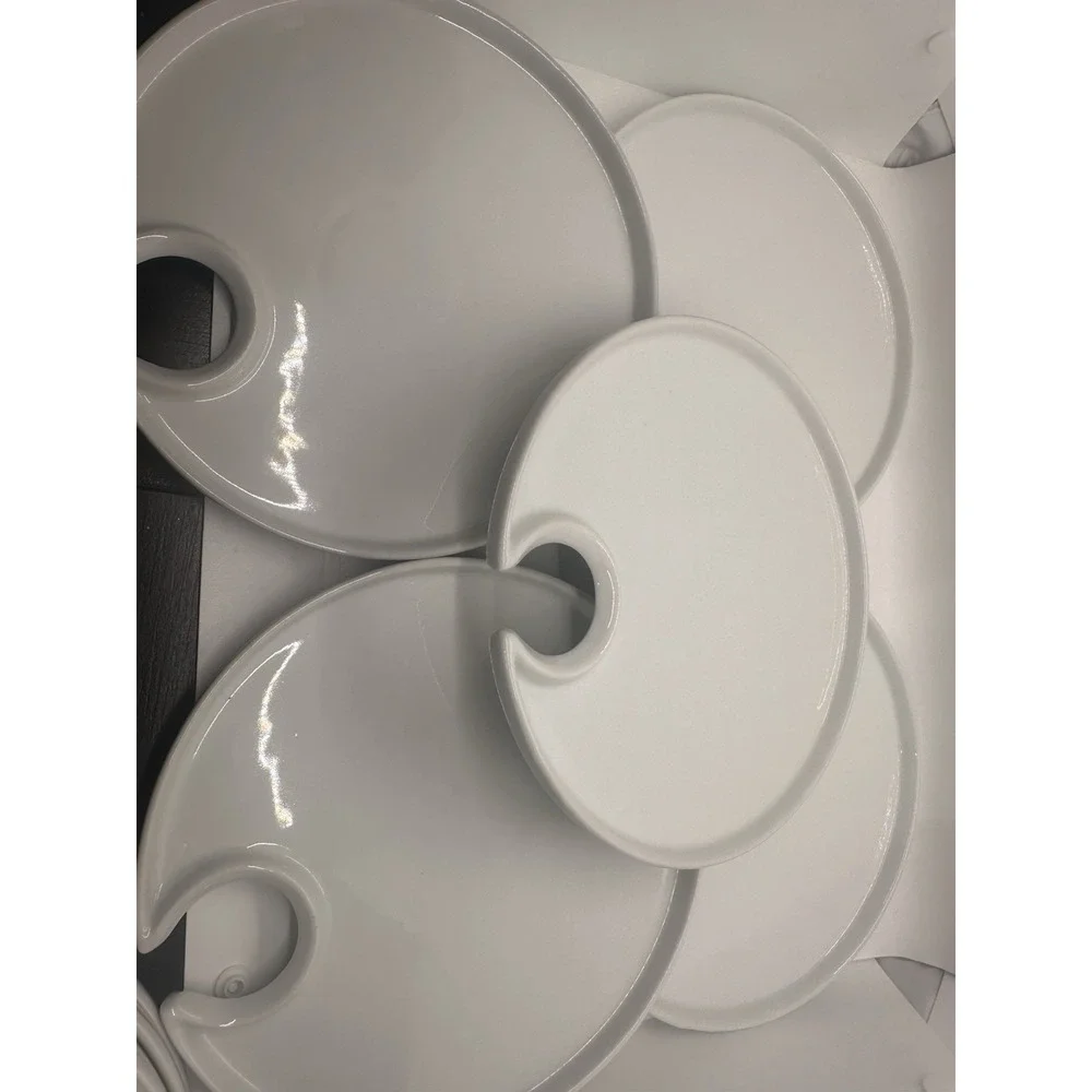 Pottery Barn Great White Mingling Wine Appetizer Plates Glass Holder Set of 5